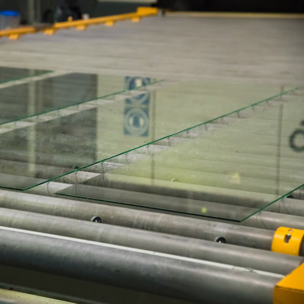 float glass sheets on factory rollers